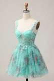 Corsetto verde A-Line floreale corto Abiti Da Cocktail con lacci sul retro