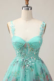Corsetto verde A-Line floreale corto Abiti Da Cocktail con lacci sul retro