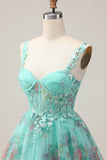 Corsetto verde A-Line floreale corto Abiti Da Cocktail con lacci sul retro