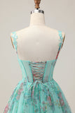 Corsetto verde A-Line floreale corto Abiti Da Cocktail con lacci sul retro