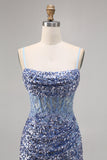 Corsetto grigio blu aderente paillettes Abito da Cocktail