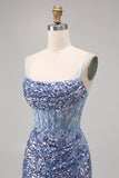 Corsetto grigio blu aderente paillettes Abito da Cocktail