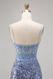 Corsetto grigio blu aderente paillettes Abito da Cocktail