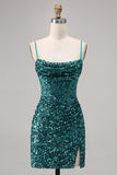 Corsetto grigio blu aderente paillettes Abito da Cocktail