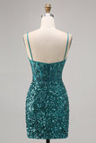 Corsetto grigio blu aderente paillettes Abito da Cocktail