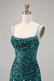 Corsetto grigio blu aderente paillettes Abito da Cocktail