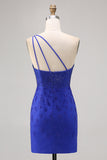 Royal Blue Bodycon Beaded One Shoulder Abito da cocktail