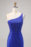 Royal Blue Bodycon Beaded One Shoulder Abito da cocktail