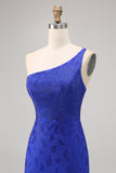 Royal Blue Bodycon Beaded One Shoulder Abito da cocktail