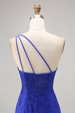 Royal Blue Bodycon Beaded One Shoulder Abito da cocktail
