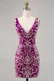 Sparkly Fucsia Beaded Aderente Abito da Cocktail