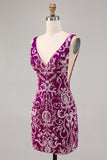 Sparkly Fucsia Beaded Aderente Abito da Cocktail