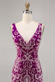 Sparkly Fucsia Beaded Aderente Abito da Cocktail