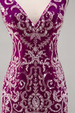 Sparkly Fucsia Beaded Aderente Abito da Cocktail
