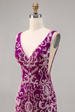 Sparkly Fucsia Beaded Aderente Abito da Cocktail