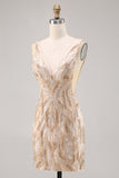 Beaded Champagne Bodycon Abito da Cocktail con paillettes