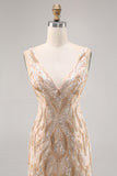 Beaded Champagne Bodycon Abito da Cocktail con paillettes