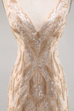 Beaded Champagne Bodycon Abito da Cocktail con paillettes