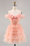 Carino Blush Tiered A Line Abito da Cocktail con fiori 3D