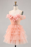 Carino Blush Tiered A Line Abito da Cocktail con fiori 3D