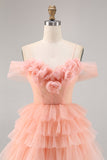 Carino Blush Tiered A Line Abito da Cocktail con fiori 3D