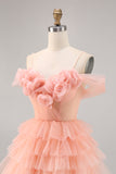 Carino Blush Tiered A Line Abito da Cocktail con fiori 3D