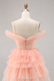 Carino Blush Tiered A Line Abito da Cocktail con fiori 3D