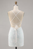 Scintillante bianco Bodycon corsetto Abito da Cocktail con applicazioni