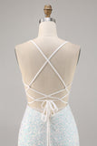 Scintillante bianco Bodycon corsetto Abito da Cocktail con applicazioni