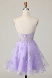 Abito da cocktail in tulle viola a trapezio con applique