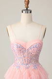 Corsetto rosa paillettes A Line Abito da cerimonia corto