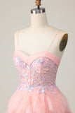Corsetto rosa paillettes A Line Abito da cerimonia corto