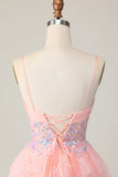 Corsetto rosa paillettes A Line Abito da cerimonia corto