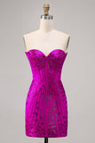 Abito da cocktail con perline fucsia senza spalline