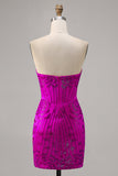 Abito da cocktail con perline fucsia senza spalline