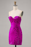 Abito da cocktail con perline fucsia senza spalline