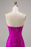 Abito da cocktail con perline fucsia senza spalline
