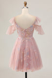 Blush A-Line Cold Shoulder floreale corto Abiti Da cocktail con applique