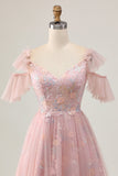 Blush A-Line Cold Shoulder floreale corto Abiti Da cocktail con applique