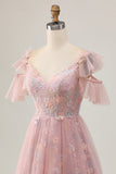 Blush A-Line Cold Shoulder floreale corto Abiti Da cocktail con applique