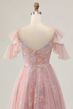 Blush A-Line Cold Shoulder floreale corto Abiti Da cocktail con applique
