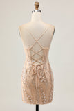 Scintillante Champagne paillettes Bodycon Abiti Da Cocktail con perline