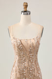 Scintillante Champagne paillettes Bodycon Abiti Da Cocktail con perline