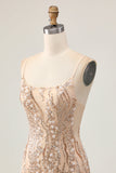 Scintillante Champagne paillettes Bodycon Abiti Da Cocktail con perline