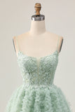 Sage verde A-Line corsetto Abiti Da Cocktail con applicazioni