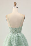 Sage verde A-Line corsetto Abiti Da Cocktail con applicazioni