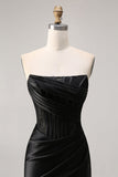 Corsetto senza spalline aderente pizzo nero Abito da cocktail