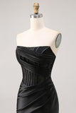 Corsetto senza spalline aderente pizzo nero Abito da cocktail