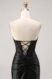 Corsetto senza spalline aderente pizzo nero Abito da cocktail