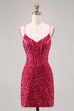 Sparkly Fucsia corsetto stretto Abito da Cocktail